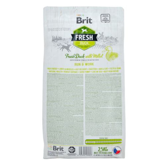Сухой корм для активных собак всех пород Brit Fresh Duck with Millet 2,5 кг (утка)