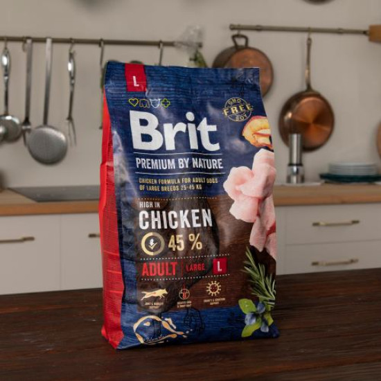 Сухой корм для взрослых собак крупных пород (весом от 25 до 45 кг) Brit Premium Adult L 3 кг (курица)