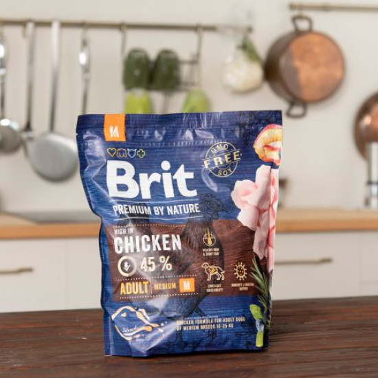 Сухой корм для взрослых собак средних пород (весом от 10 до 25 кг) Brit Premium Adult M 1 кг (курица) Сухой корм для взрослых собак средних пород (весом от 10 до 25 кг) Brit Premium Adult M 1 кг (курица)