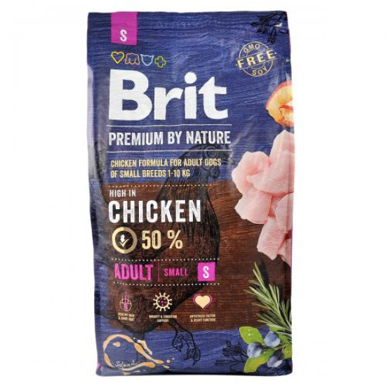 Сухой корм для взрослых собак мелких пород (весом до 10 кг) Brit Premium Adult S 8 кг (курица)