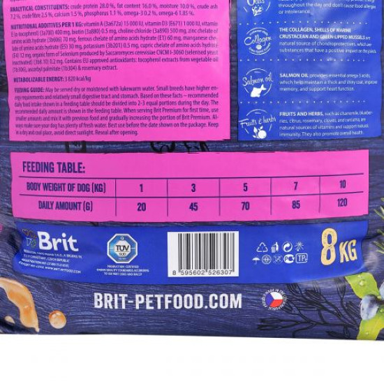 Сухой корм для взрослых собак мелких пород (весом до 10 кг) Brit Premium Adult S 8 кг (курица)