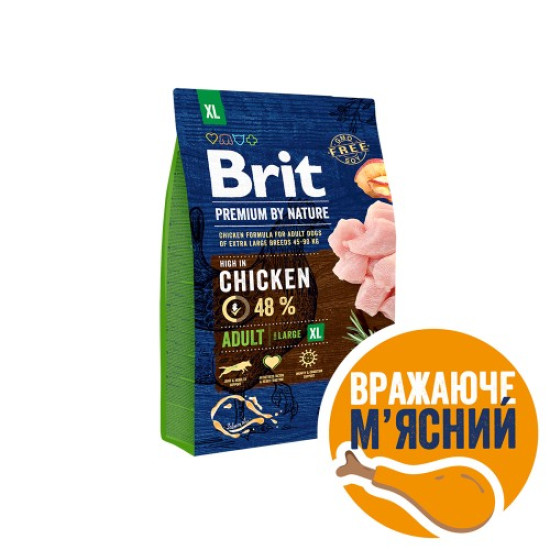 Сухой корм для взрослых собак гигантских пород (весом от 45 кг) Brit Premium Adult XL 3 кг (курица)
