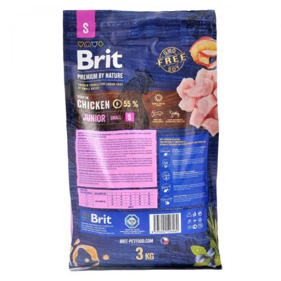 Сухой корм для щенков и молодых собак мелких пород (весом до 10 кг) Brit Premium Junior S 3 кг (курица)