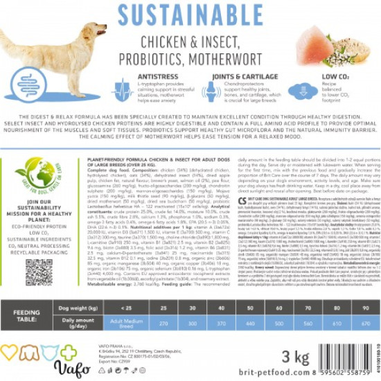 Brit Care Sustainable Adult Large Breed сухой корм для собак 3 кг - курица и насекомые