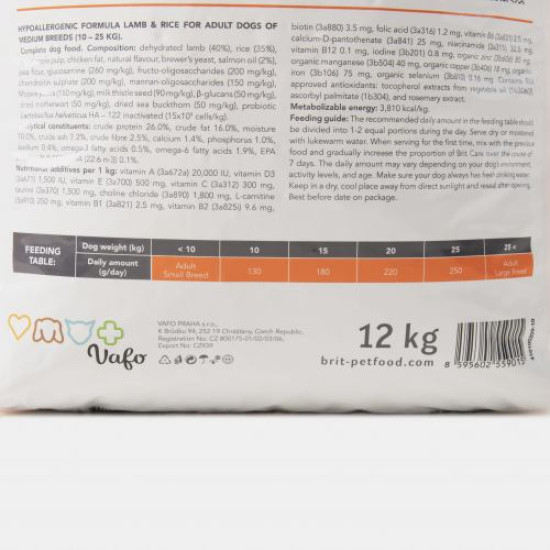 Сухой корм для собак средних пород Brit Care Hypoallergenic Medium Breed Adult 12 кг (ягненок)