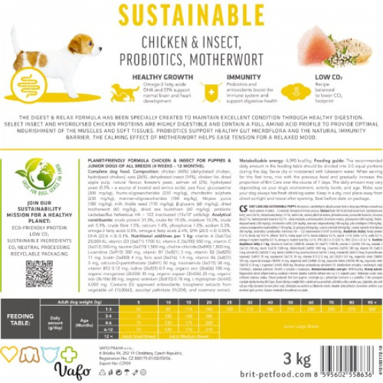 Brit Care Sustainable Puppy сухой корм для щенков 12 кг - курица и насекомые