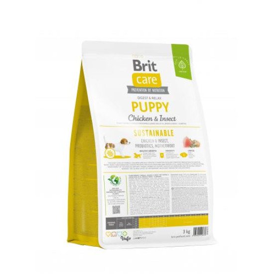 Сухой корм для щенков всех пород Brit Care Sustainable Puppy  3 кг (курица и насекомые)