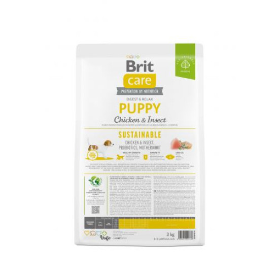 Сухой корм для щенков всех пород Brit Care Sustainable Puppy  3 кг (курица и насекомые)