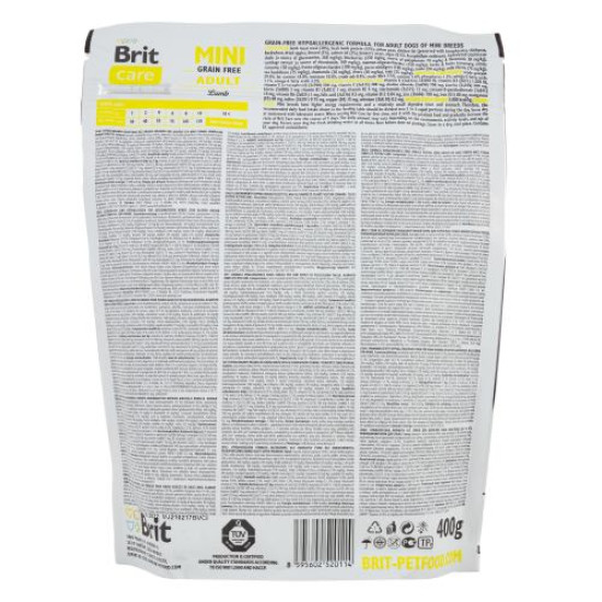 Сухой корм для взрослых собак миниатюрных пород Brit Care Mini GF Adult Lamb 400 г (ягненок)