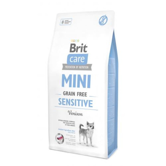 Сухой корм для собак миниатюрных пород с чувствительным пищеварением Brit Care Mini GF Sensitive 7 кг (оленина)