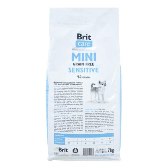 Сухой корм для собак миниатюрных пород с чувствительным пищеварением Brit Care Mini GF Sensitive 7 кг (оленина)