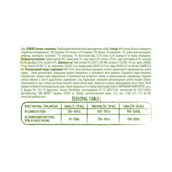 Влажный корм для собак Brit Fresh Duck with Millet 400 г (утка) Влажный корм для собак Brit Fresh Duck with Millet 400 г (утка)