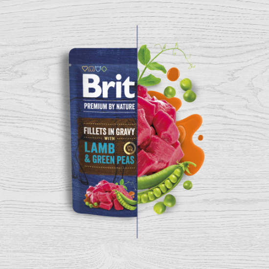 Влажный корм для собак Brit Premium Fillets in Gravy Lamb & Green Peas 85 г (ягненок и зеленый горошек)
