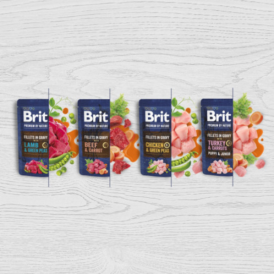 Влажный корм для собак Brit Premium Fillets in Gravy Lamb & Green Peas 85 г (ягненок и зеленый горошек)