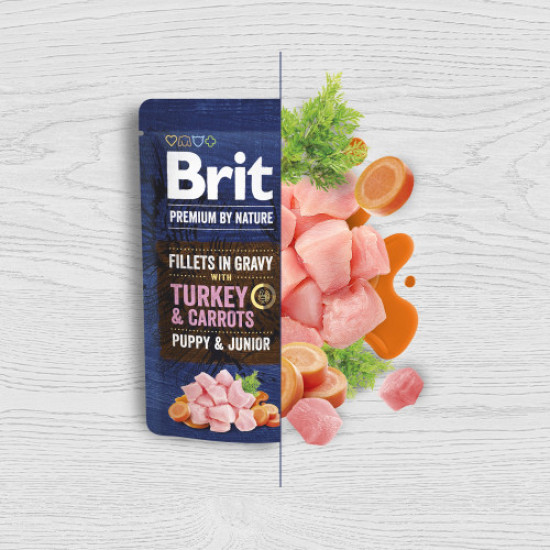 Влажный корм для щенков Brit Premium Fillets in Gravy Turkey & Carrots Puppy 85 г (индейка и морковь) Влажный корм для щенков Brit Premium Fillets in Gravy Turkey & Carrots Puppy 85 г (индейка и морковь)