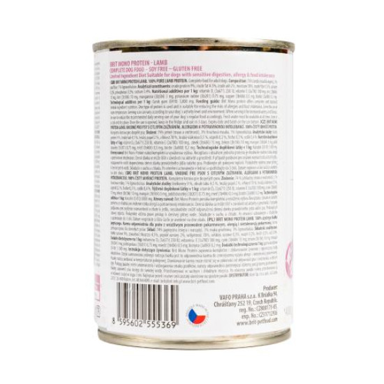 Влажный корм для собак Brit Mono Protein Lamb 400 г (ягнёнок)