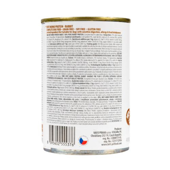 Влажный корм для собак Brit Mono Protein Rabbit 400 г (кролик) Влажный корм для собак Brit Mono Protein Rabbit 400 г (кролик)