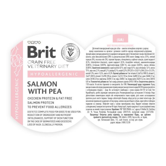 Влажный корм для собак Brit VetDiets Hypoallergenic с пищевой аллергией или непереносимостью, 400 г (лосось и горошек) Влажный корм для собак Brit VetDiets Hypoallergenic с пищевой аллергией или непереносимостью, 400 г (лосось и горошек)