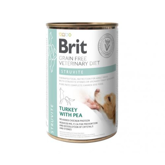 Влажный корм для собак Brit VetDiets Dog Struvite, при лечении и для профилактики мочекаменной болезни, 400 г (индейка и горошек)