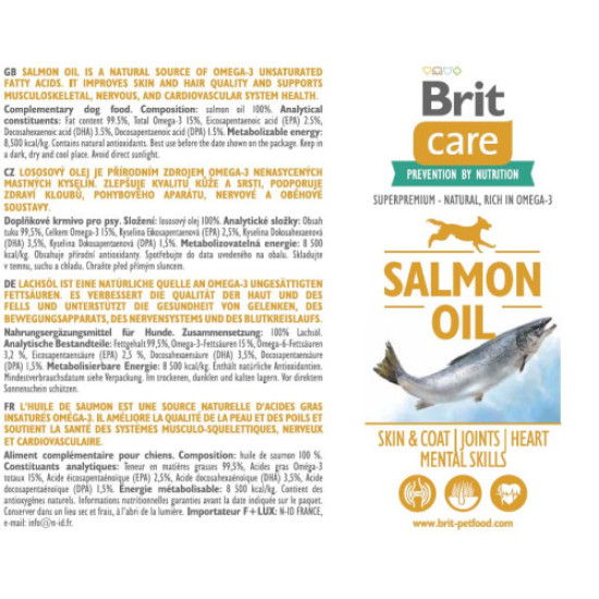 Олія лосося Brit Care 1 л (для шкіри та шерсті) Олія лосося Brit Care 1 л (для шкіри та шерсті)